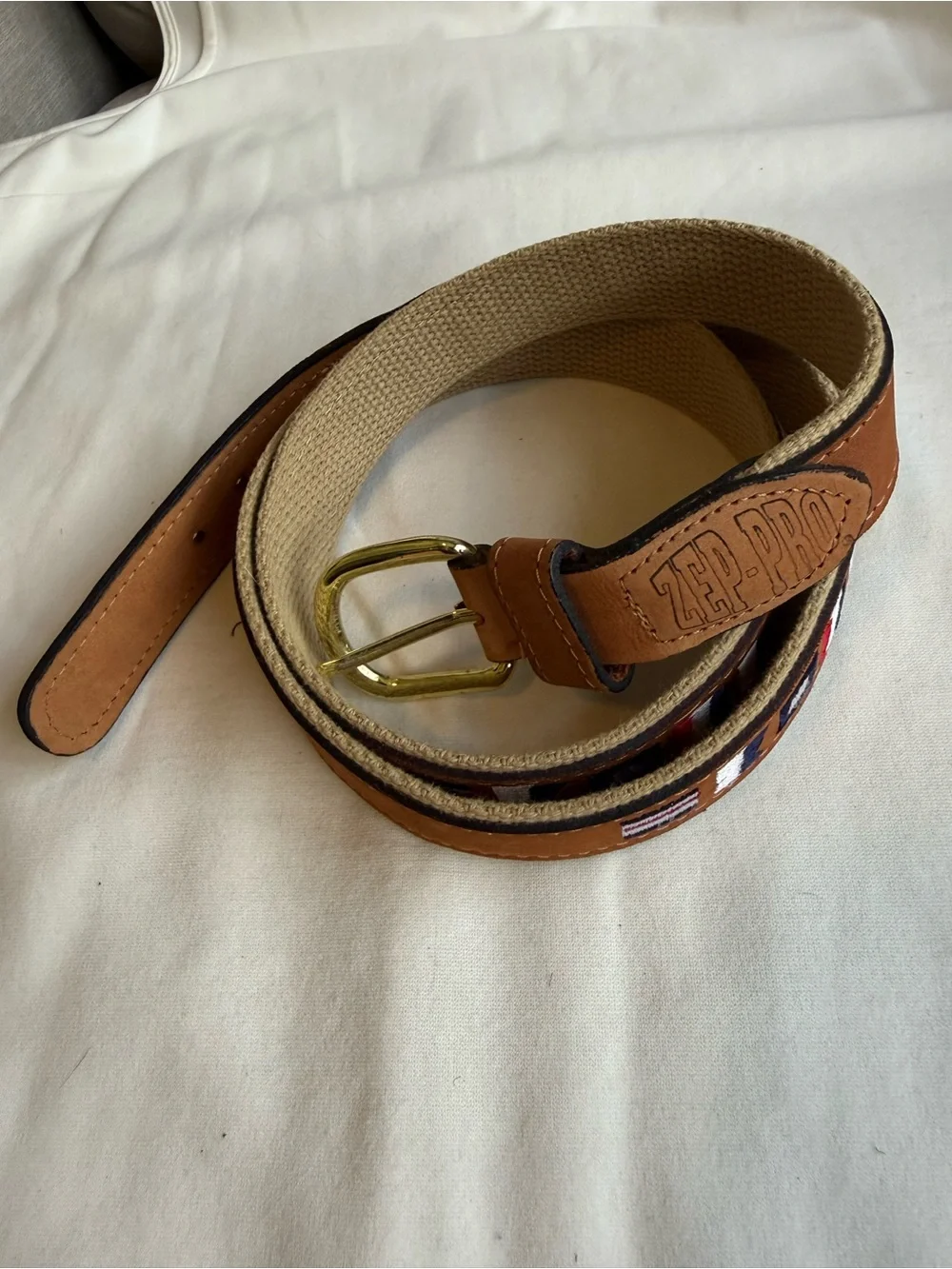 Zep-Pro Brown Leather Embroidered Nautical Belt